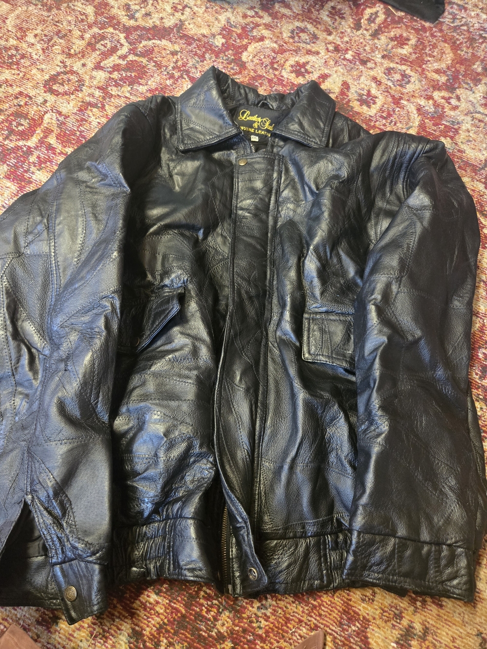 Leather and Soul Men's Black Leather Bomber Jacket Size 2x